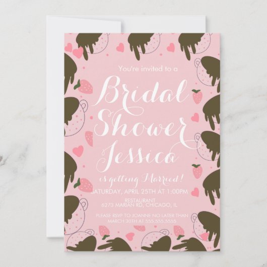 Zachte Aardbeien Chocolade Druppelende Koffie Hart Kaart (Voorkant)