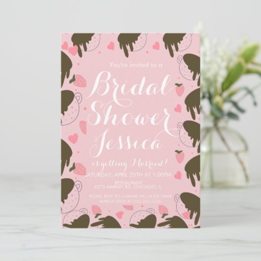 Zachte Aardbeien Chocolade Druppelende Koffie Hart Kaart (Staand voorkant)