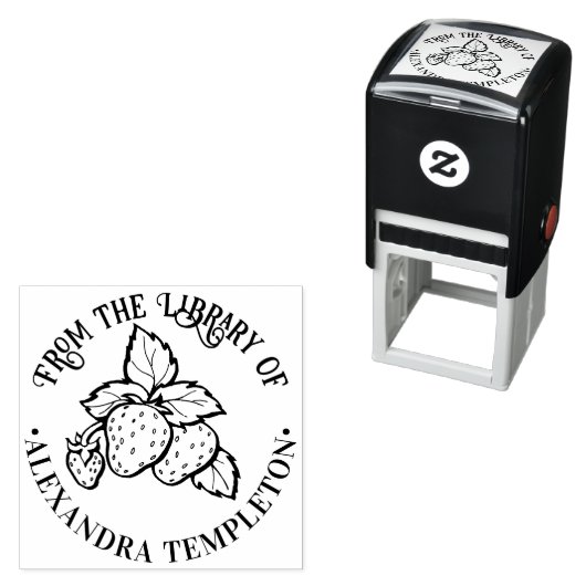 Zachte aardbeien met bladeren bibliotheek boeknaam  zelfinktende stempel (In situ)