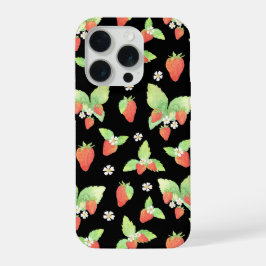 Zachte Aardbeien Waterverf Botanische Patroon iPhone 15 Pro Case
