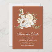 Zachte aardse perzik bloementerracotta bruiloft save the date (Voorkant)