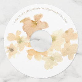 *~* Zachte Abstract Perzik Beige Bloem Waterverf Wijnglaslabel