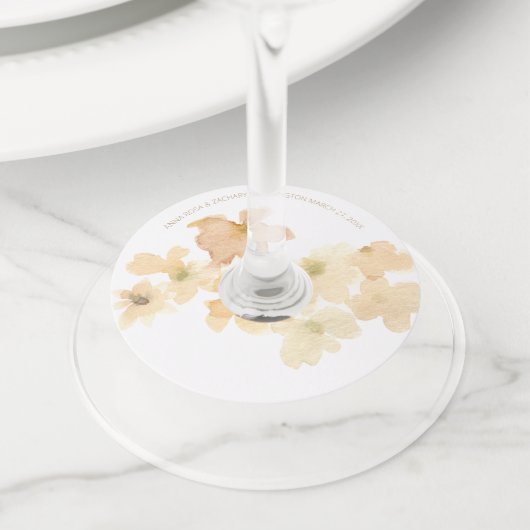 *~* Zachte Abstract Perzik Beige Bloemige Waterver Wijnglaslabel (Dichtbij)