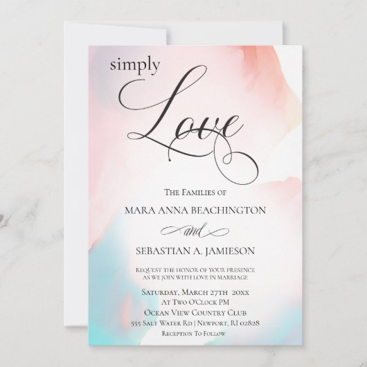 *~* Zachte Abstract Waterverf Koraal Aqua Trouwen Kaart (Voorkant)