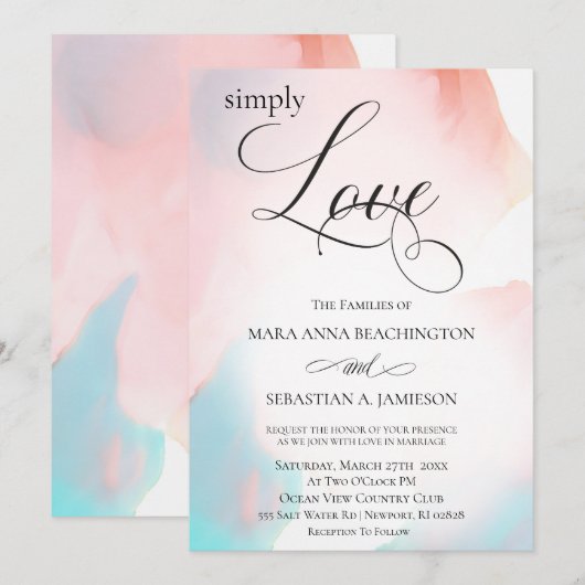 *~* Zachte Abstract Waterverf Koraal Aqua Trouwen Kaart (Voorkant / Achterkant)