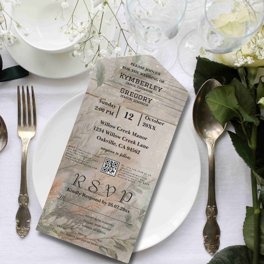 Zachte Abstracte Botanische QR-Code Minimalist All In One Uitnodiging