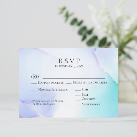 *~* Zachte Abstracte Lavendel Mint Wedding RSVP (Staand voorkant)