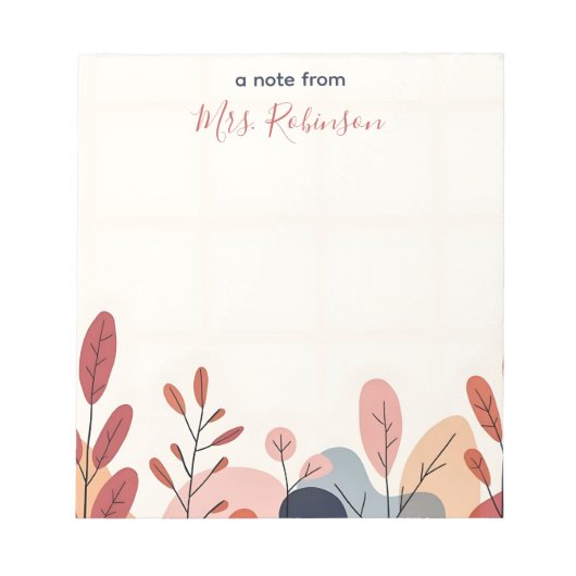 Zachte Abstracte Vormen Custom Teacher Appreciatio Notitieblok (Voorkant)