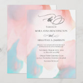 *~* Zachte Abstracte Waterverf Aqua Coral Wedding Kaart (Voorkant / Achterkant)