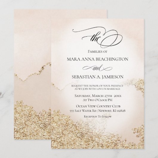 *~* Zachte Abstracte Waterverf Gold Blush Weddensc Kaart (Voorkant / Achterkant)