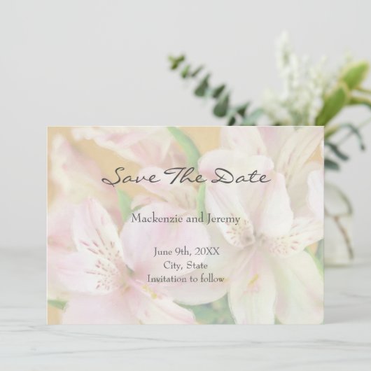 Zachte Alstromeria Painting Save The Date (Staand voorkant)