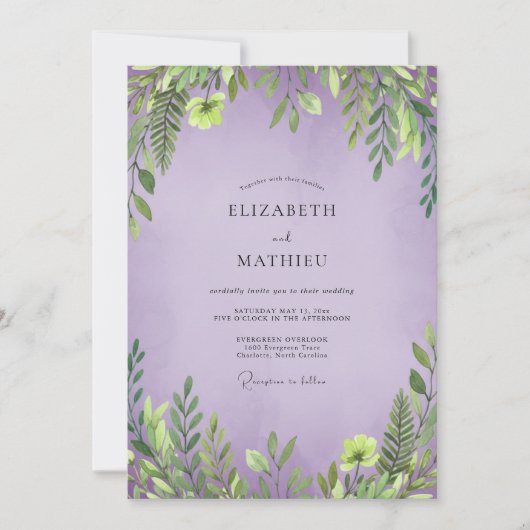 Zachte Amethyst Blad Bruiloft Kaart (Voorkant)