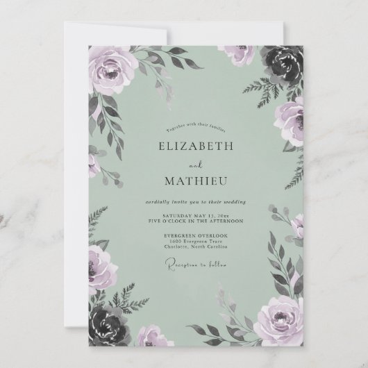 Zachte Amethyst Mint Bladerige Bruiloft Kaart (Voorkant)