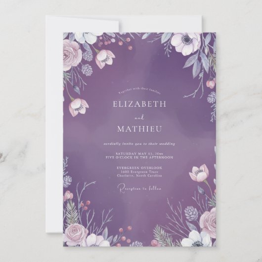 Zachte Amethyst Wilde Bloemen Bruiloft Kaart (Voorkant)