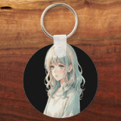 Zachte Anime Meisje – Ronde Sleutelhanger (Voorkant)