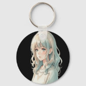 Zachte Anime Meisje – Ronde Sleutelhanger (Achterkant)