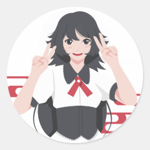 Zachte Anime Meisje Vredesteken Japanse Stijl Stic Ronde Sticker