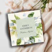 ZACHTE AQUA BLAUWE GROENE WATERVERF BLOEMEN VIERKANTE VISITEKAARTJE