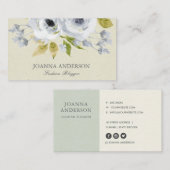 ZACHTE AQUA BLAUWE GROENE WATERVERF BLOEMEN VISITEKAARTJE (Voorkant / Achterkant)