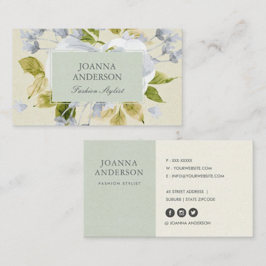 ZACHTE AQUA BLAUWE GROENE WATERVERF BLOEMEN VISITEKAARTJE (Voorkant / Achterkant)