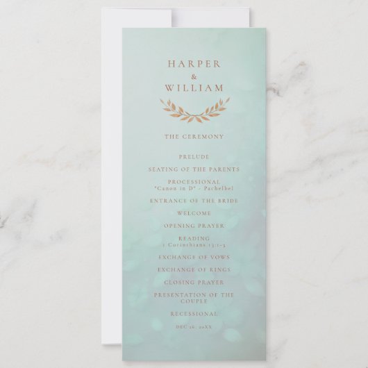 Zachte aqua bloemen huwelijksceremonie programma (Voorkant)