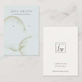 ZACHTE AQUA BLUE GOLD ABSTRACT EARRING DISPLAY LOG VISITEKAARTJE (Voorkant / Achterkant)