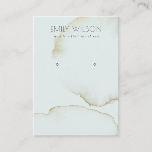 ZACHTE AQUA BLUE GOLD ABSTRACT EARRING DISPLAY LOG VISITEKAARTJE (Voorkant)