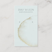 ZACHTE AQUA BLUE GOLD ABSTRACT EARRING DISPLAY LOG VISITEKAARTJE (Voorkant)