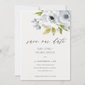 ZACHTE AQUA BLUE WATERVERF FLORAL BEWAREN DE DATUM SAVE THE DATE (Voorkant)