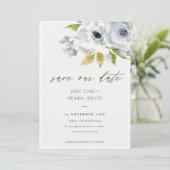 ZACHTE AQUA BLUE WATERVERF FLORAL BEWAREN DE DATUM SAVE THE DATE (Staand voorkant)