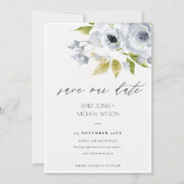 ZACHTE AQUA BLUE WATERVERF FLORAL BEWAREN DE DATUM SAVE THE DATE