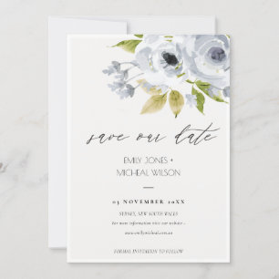 ZACHTE AQUA BLUE WATERVERF FLORAL BEWAREN DE DATUM SAVE THE DATE