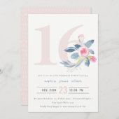 ZACHTE AQUA BLUSH BLUE FLORAL 16TH ELKE LEEFTIJD B KAART (Voorkant / Achterkant)