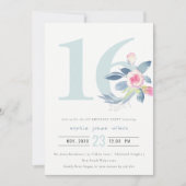 ZACHTE AQUA BLUSH BLUE FLORAL 16TH ELKE LEEFTIJD B KAART (Voorkant)