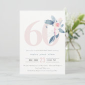 ZACHTE AQUA BLUSH BLUE FLORAL 60 TH ELKE OUDERDAG KAART (Staand voorkant)