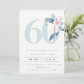 ZACHTE AQUA BLUSH BLUE FLORAL 60 TH ELKE OUDERDAG KAART (Staand voorkant)