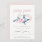 ZACHTE AQUA BLUSH BLUE FLORAL 75TH ELKE LEEFTIJD B KAART (Voorkant / Achterkant)