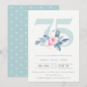 ZACHTE AQUA BLUSH BLUE FLORAL 75TH ELKE LEEFTIJD B KAART (Voorkant / Achterkant)