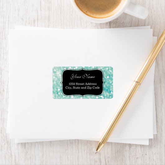 Zachte Aqua Bokeh Lights Glitter Sparkles Etiket (Insitu)