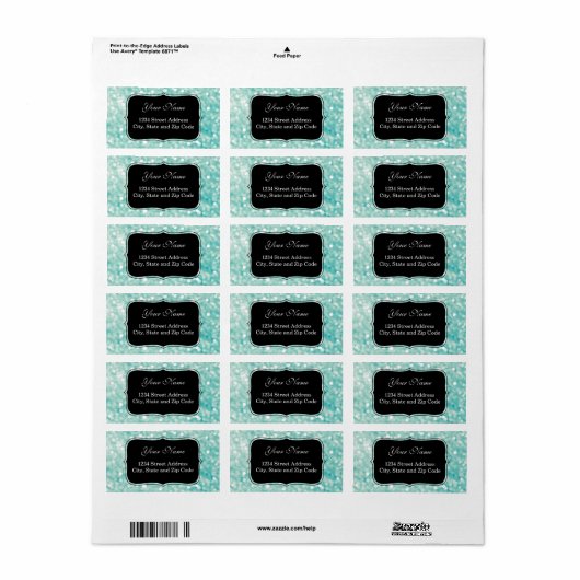 Zachte Aqua Bokeh Lights Glitter Sparkles Etiket (Full Sheet)