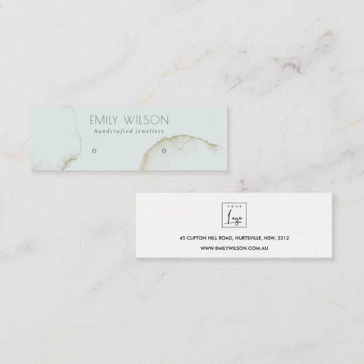 ZACHTE AQUA GOLD ABSTRACT STUD EARRING DISPLAY LOG MINI VISITEKAARTJE (Voorkant / Achterkant)