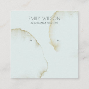 ZACHTE AQUA GOLD ABSTRACT STUD EARRING DISPLAY LOG VIERKANTE VISITEKAARTJE