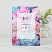 Zachte Aqua & Lichte Roze Bloemen Huwelijk Monogra Kaart (Staand voorkant)