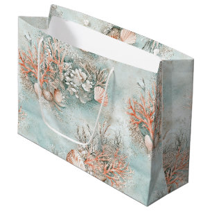 Zachte Aqua Oceaan Schelp Botanisch Patroon Groot Cadeauzakje