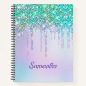 Zachte Aqua Turquoise Eenhoorn Glitter Druppels mo Notitieboek (Voorkant)