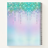 Zachte Aqua Turquoise Eenhoorn Glitter Druppels mo Notitieboek (Achterkant)