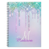 Zachte aqua turquoise eenhoorn glitterslijm monogr notitieboek (Voorkant)