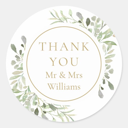 Zachte aquarel bladeren 50e Jubileum dank u Ronde Sticker (Voorkant)