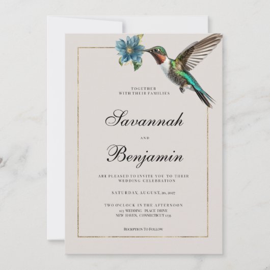 Zachte ashy schaduw goud kleurrijke kolibrie bruil kaart (Voorkant)