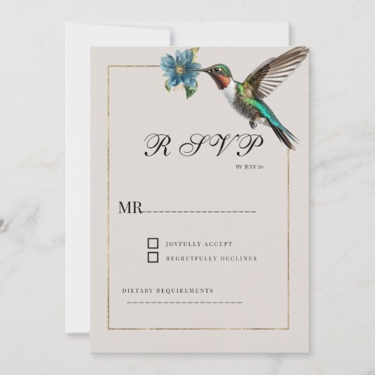 Zachte ashy schaduw goud kleurrijke kolibrie RSVP Kaart (Voorkant)